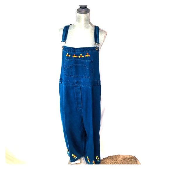 Agapo Pants - Agapo Women 3X Denim Overall Floral embroidery EUC